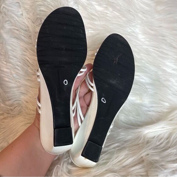 Stuart‎ Weitzman Patent Leather Rhinestone Crystal Strappy Demi Wedge Sandals - Picture 7 of 7